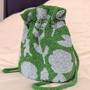 Kate Spade x Target - Green Floral Beaded Drawstring Bag